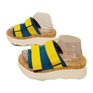 V&M Sandals Womans 8.5 Green Platform Chunky Slides Cork Italy Sporty Colorful